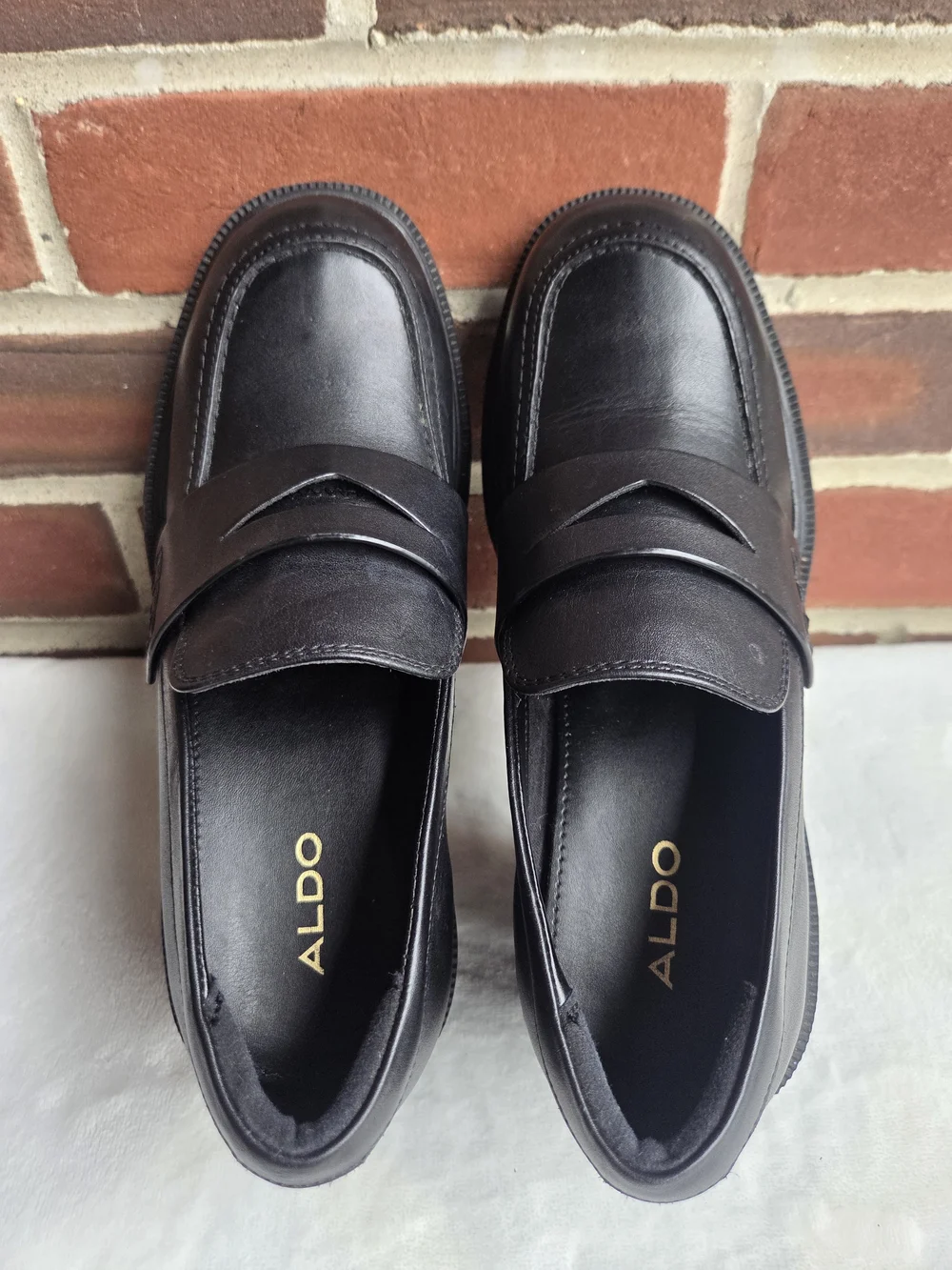 ALDO Black Chunky Platform Penny Loafers Lug Sole Block Heel US 6.5 EU 37